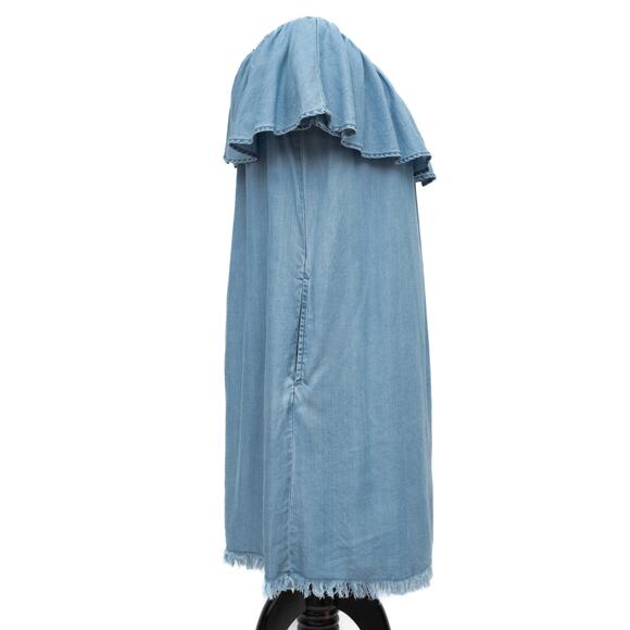 Beach Lunch Lounge Tova Off the Shoulder Chambray Frayed Hem Dress Size Small - Picture 4 of 14